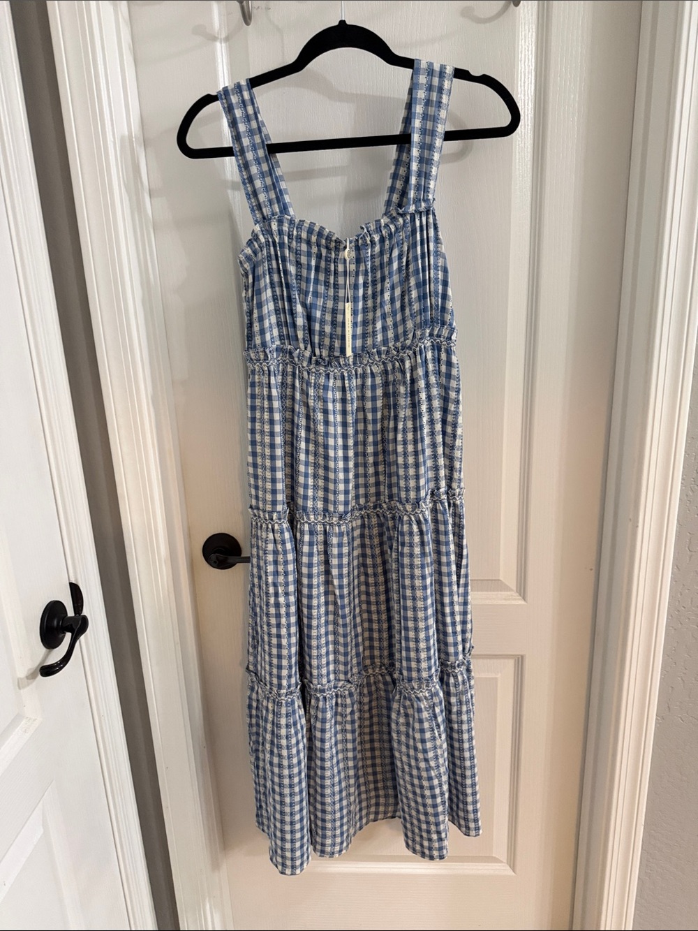 Max Studio Blue and White Gingham Tiered Sundress